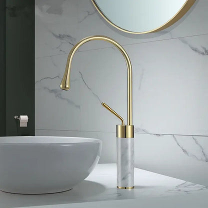 Modern brushed gold and marble bathroom sink faucet