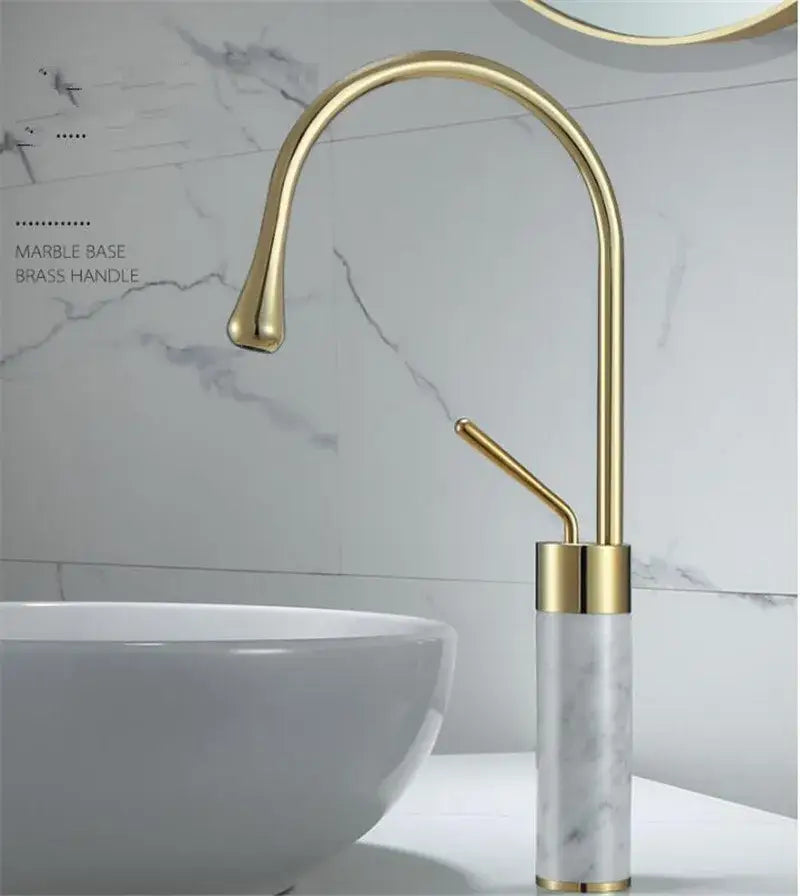 Modern brushed gold and marble bathroom sink faucet