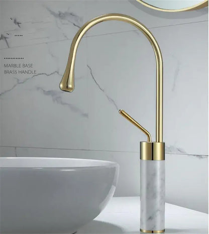Modern brushed gold and marble bathroom sink faucet