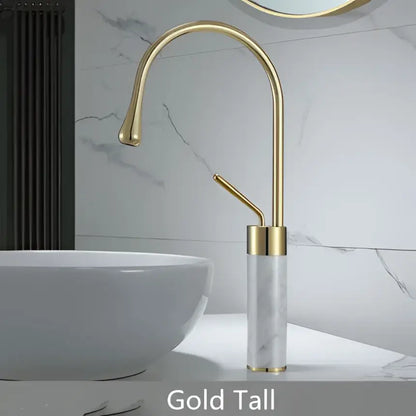 Modern brushed gold and marble bathroom sink faucet