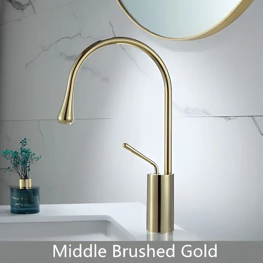 Modern brushed gold and marble bathroom sink faucet