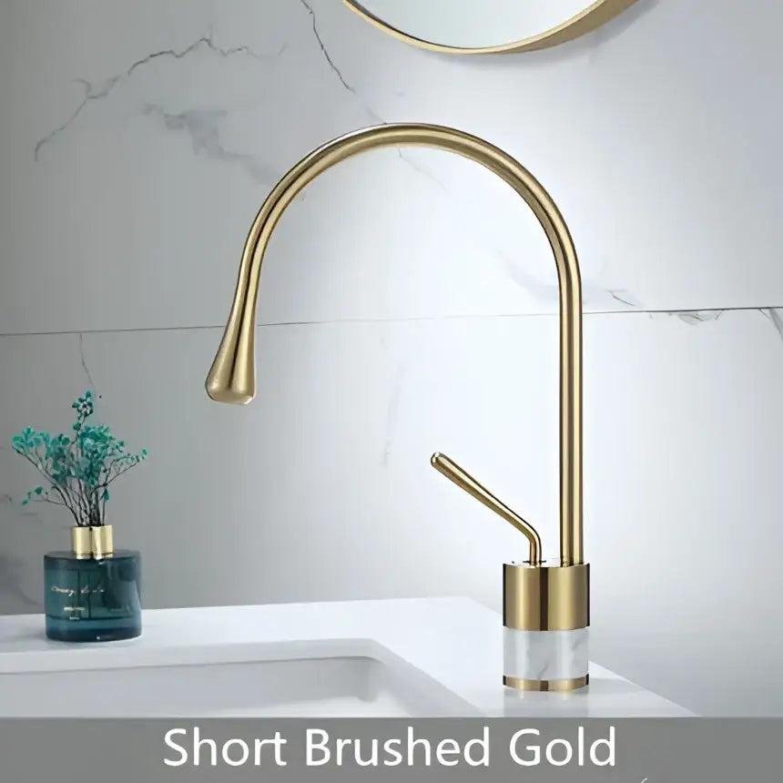 Modern brushed gold and marble bathroom sink faucet