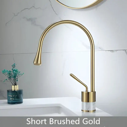 Modern brushed gold and marble bathroom sink faucet