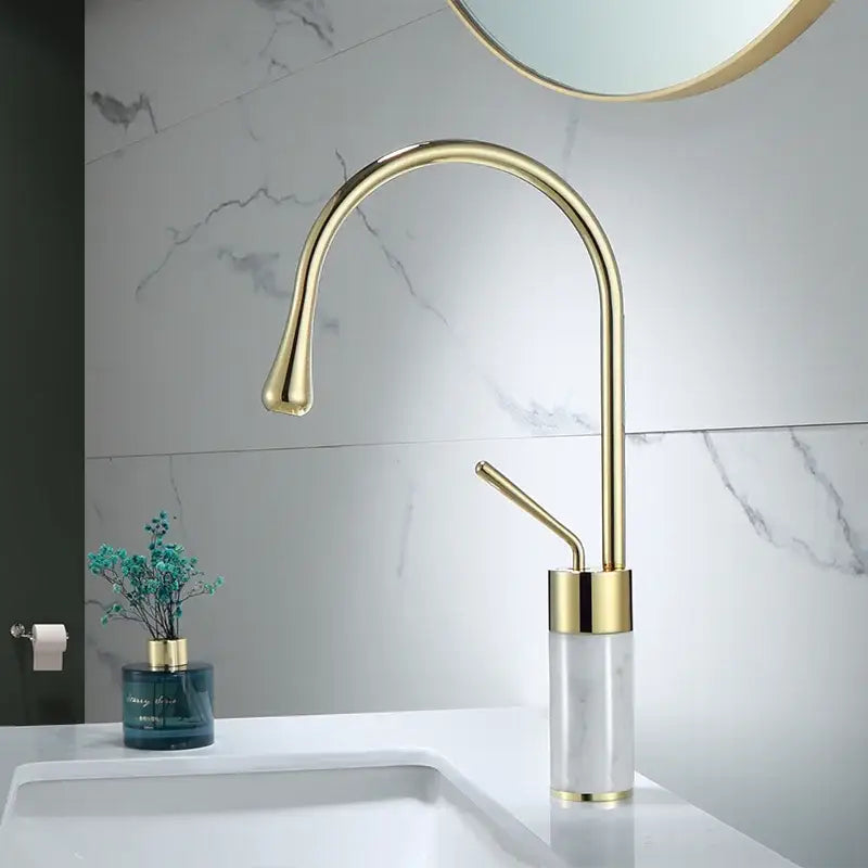 Modern brushed gold and marble bathroom sink faucet