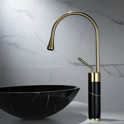 Modern brushed gold and marble bathroom sink faucet