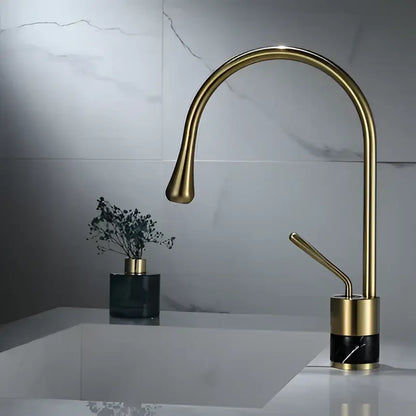 Modern brushed gold and marble bathroom sink faucet