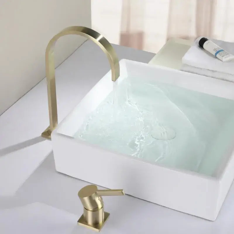 Modern brushed gold basin faucet bathroom arched sink tap