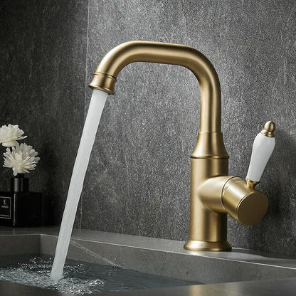Modern brushed gold basin faucet bathroom sink tap with ceramic handle