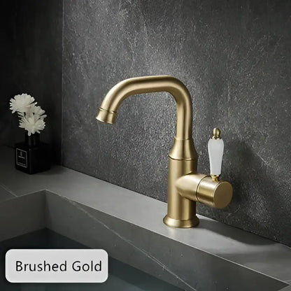 Modern brushed gold basin faucet bathroom sink tap with ceramic handle