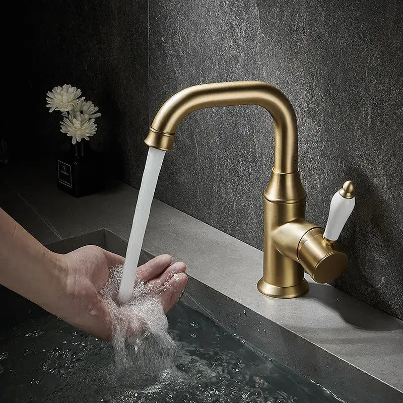 Modern brushed gold basin faucet bathroom sink tap with ceramic handle