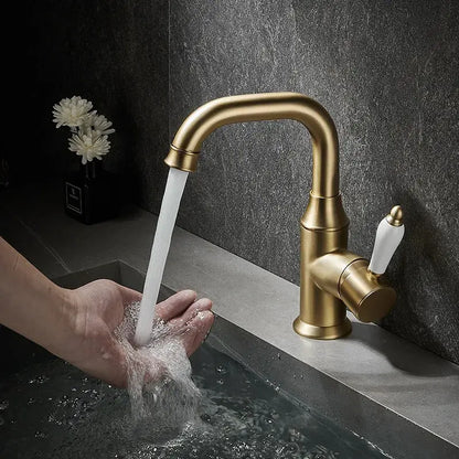 Modern brushed gold basin faucet bathroom sink tap with ceramic handle