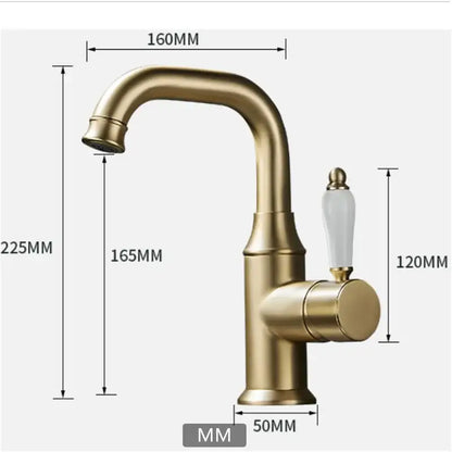 Modern brushed gold basin faucet bathroom sink tap with ceramic handle