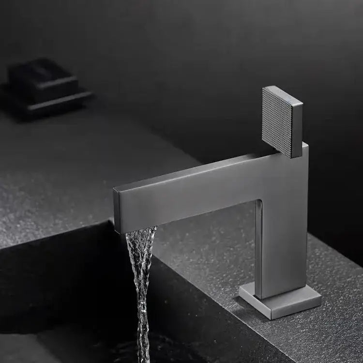 Modern brushed gold basin faucet bathroom textured square handle