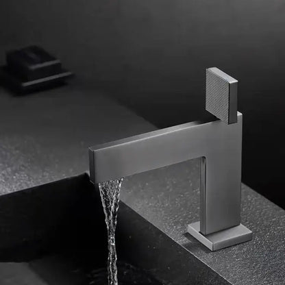Modern brushed gold basin faucet bathroom textured square handle