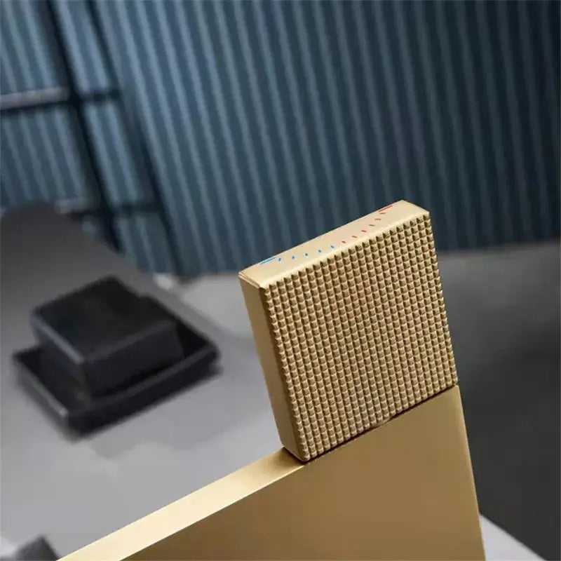Modern brushed gold basin faucet bathroom textured square handle