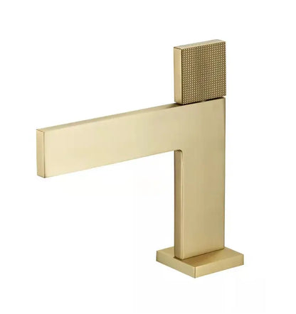 Modern brushed gold basin faucet bathroom textured square handle