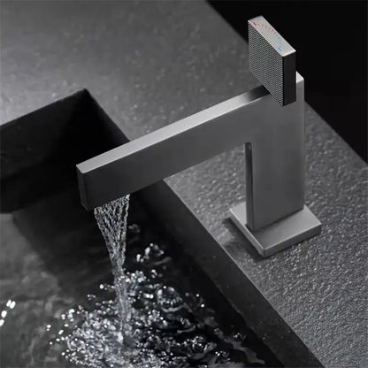 Modern brushed gold basin faucet bathroom textured square handle