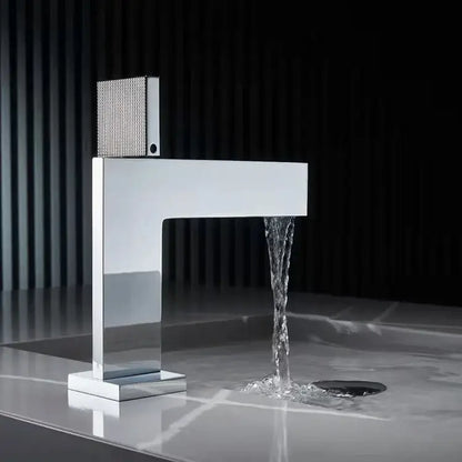 Modern brushed gold basin faucet bathroom textured square handle