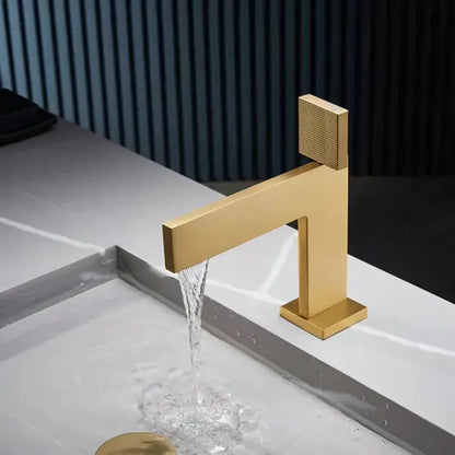 Modern brushed gold basin faucet bathroom textured square handle
