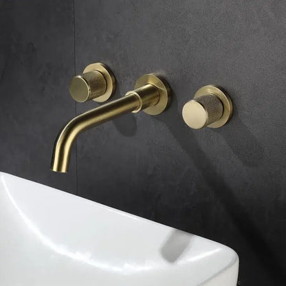 Modern brushed gold basin faucet bathroom wall mount brass mixer tap