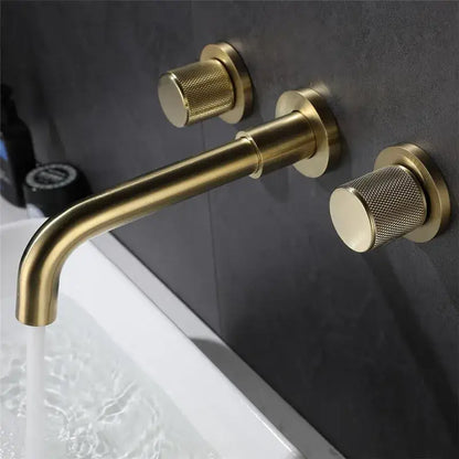 Modern brushed gold basin faucet bathroom wall mount brass mixer tap