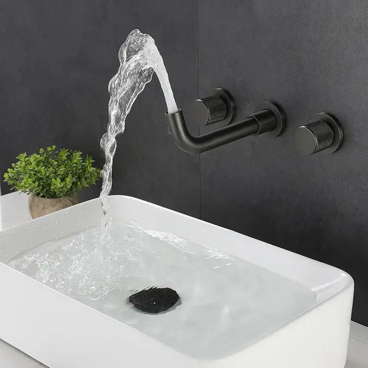Modern brushed gold basin faucet bathroom wall mount brass mixer tap