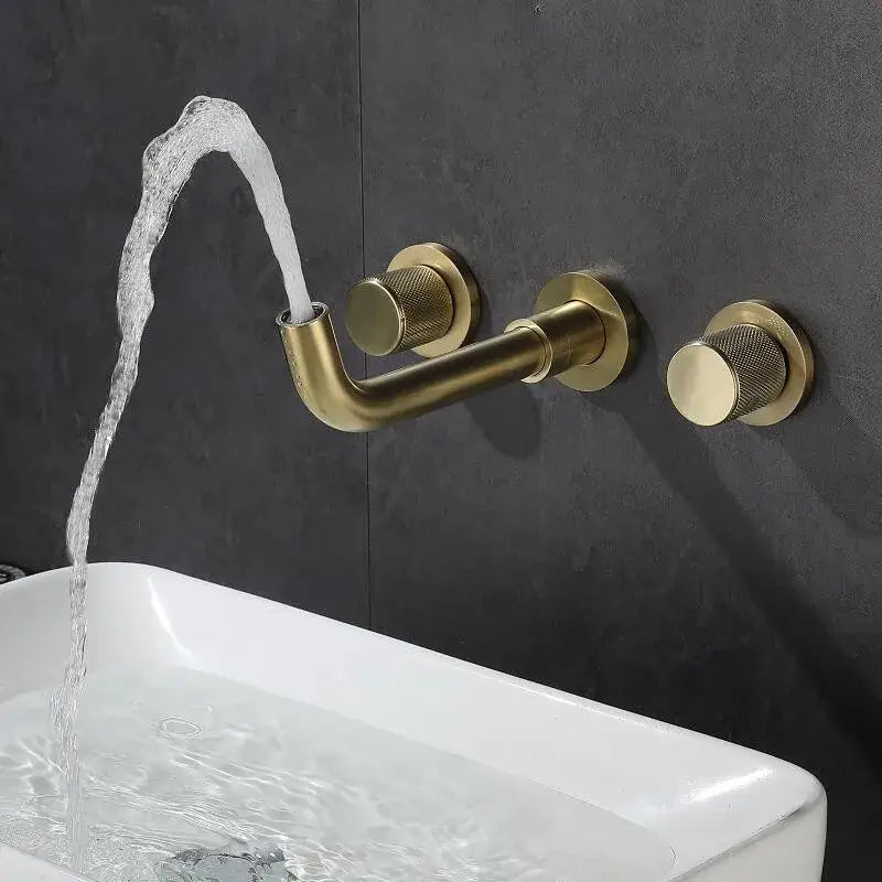 Modern brushed gold basin faucet bathroom wall mount brass mixer tap