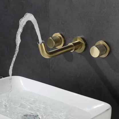 Modern brushed gold basin faucet bathroom wall mount brass mixer tap