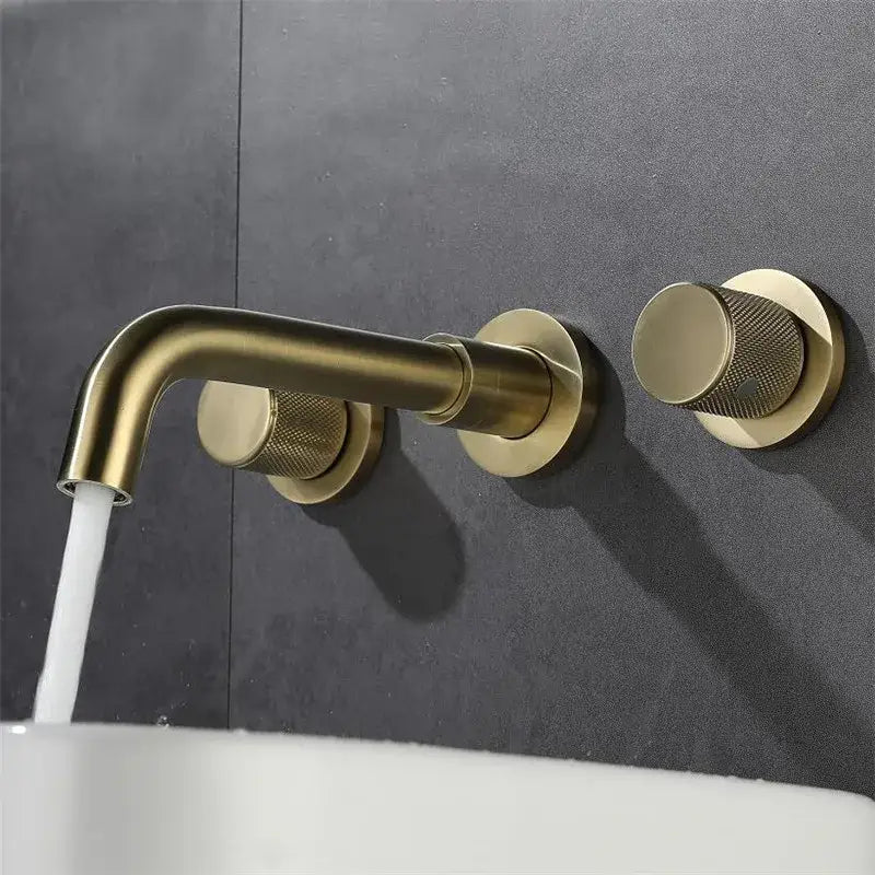 Modern brushed gold basin faucet bathroom wall mount brass mixer tap