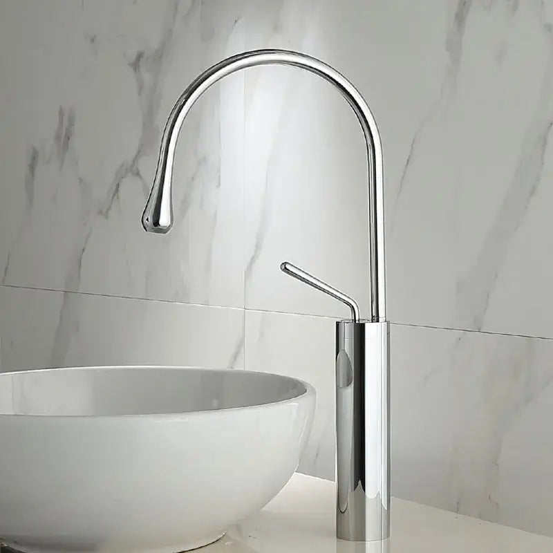 Modern brushed gold basin faucet with swivel spout for bathroom