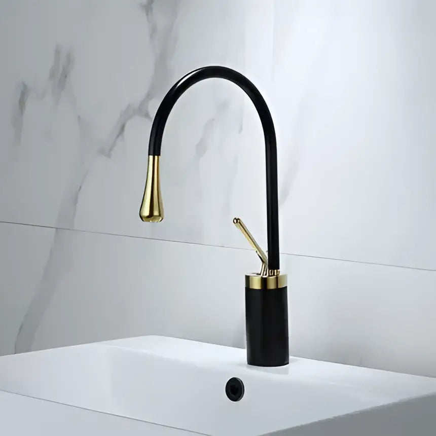 Modern brushed gold basin faucet with swivel spout for bathroom