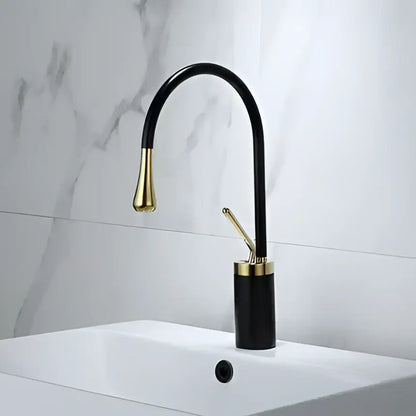 Modern brushed gold basin faucet with swivel spout for bathroom