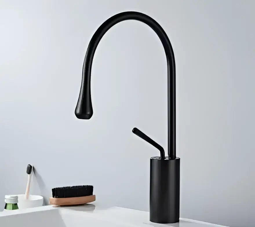 Modern brushed gold basin faucet with swivel spout for bathroom