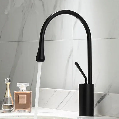 Modern brushed gold basin faucet with swivel spout for bathroom