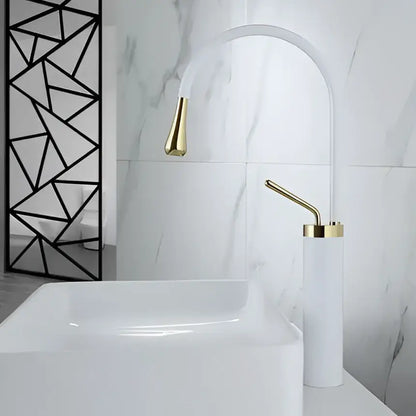 Modern brushed gold basin faucet with swivel spout for bathroom