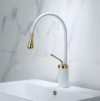 Modern brushed gold basin faucet with swivel spout for bathroom
