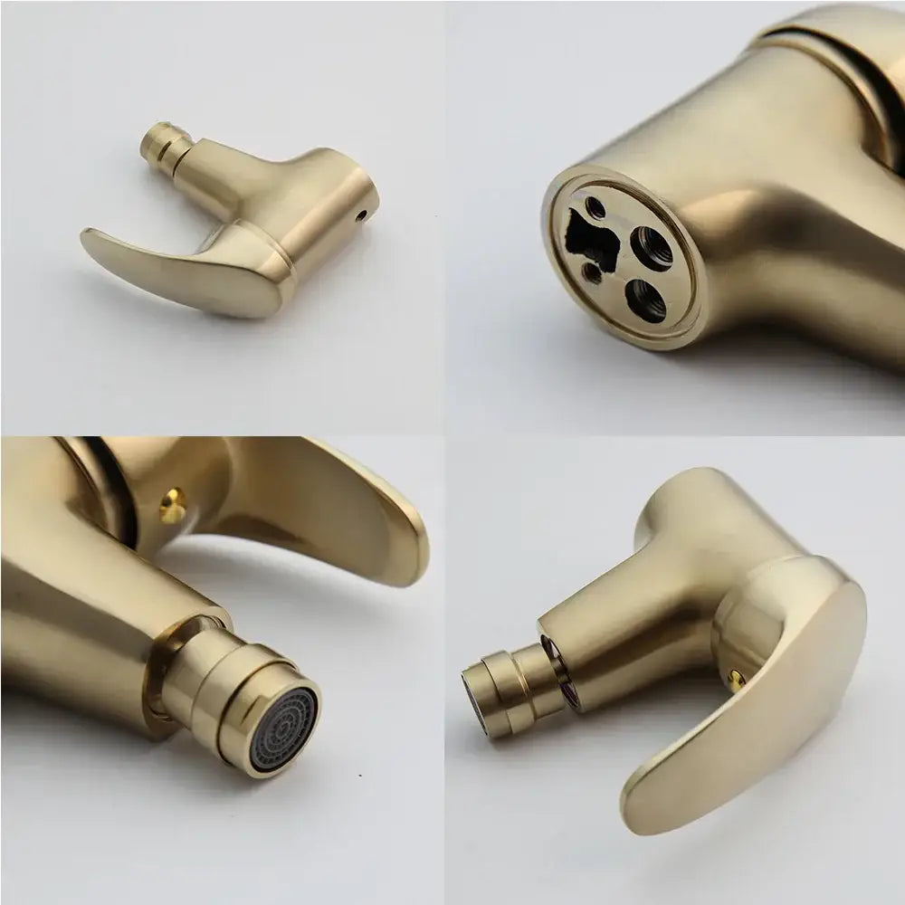 Modern brushed gold basin mixer tap bathroom faucet with spray head