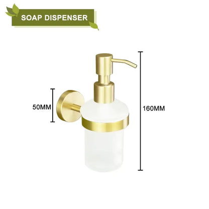 Modern brushed gold bathroom accessories set with frosted glass