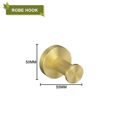 Modern brushed gold bathroom accessories set with frosted glass