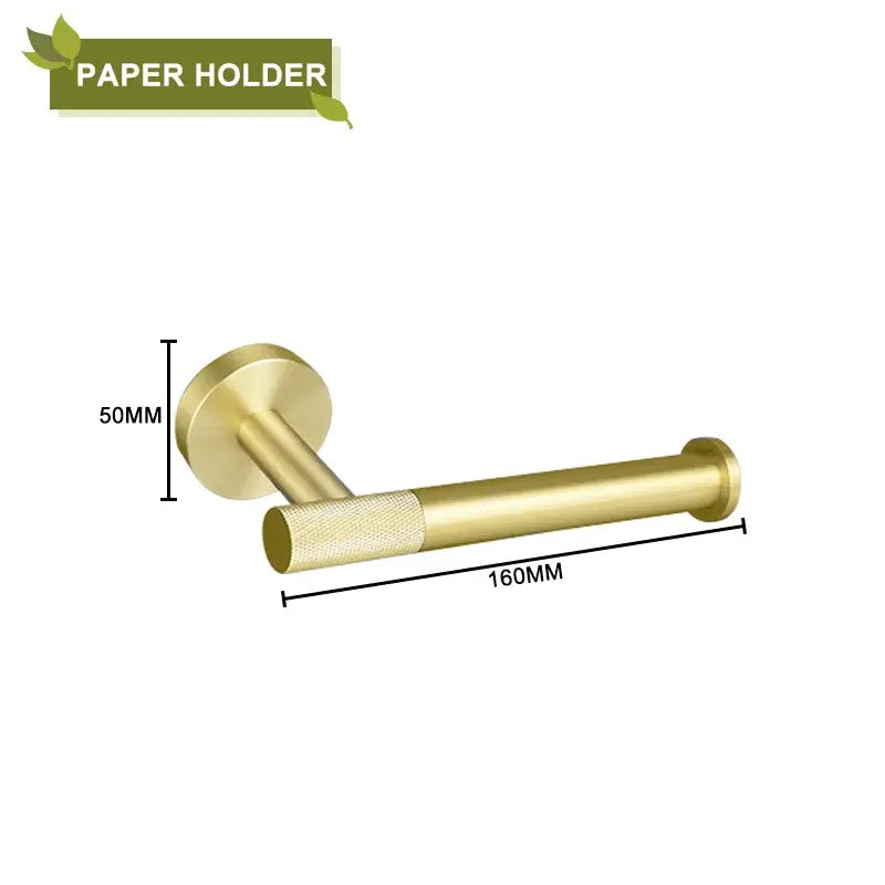 Modern brushed gold bathroom accessories set with frosted glass