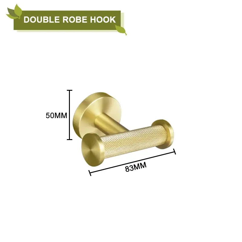 Modern brushed gold bathroom accessories set with frosted glass