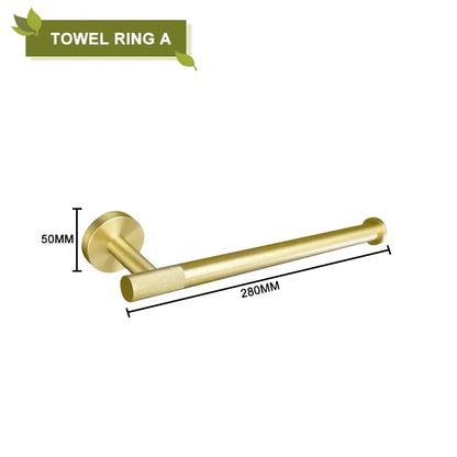 Modern brushed gold bathroom accessories set with frosted glass
