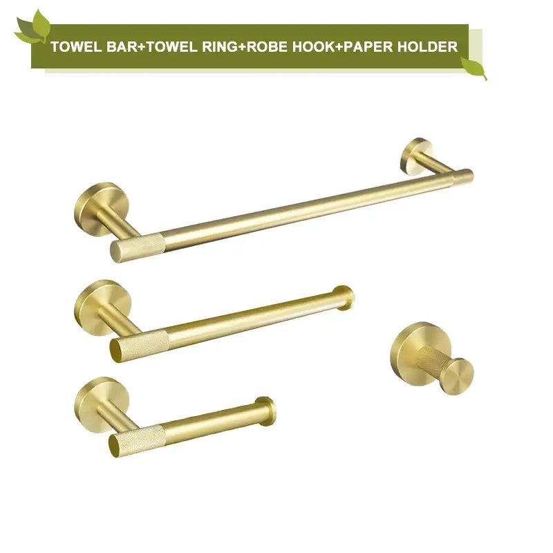 Modern brushed gold bathroom accessories set with frosted glass