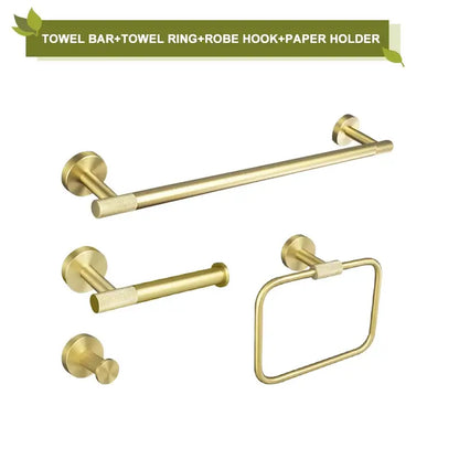 Modern brushed gold bathroom accessories set with frosted glass