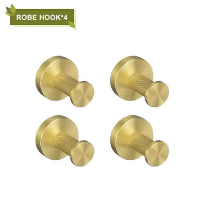 Modern brushed gold bathroom accessories set with frosted glass