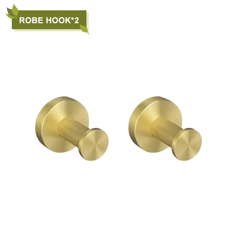 Modern brushed gold bathroom accessories set with frosted glass