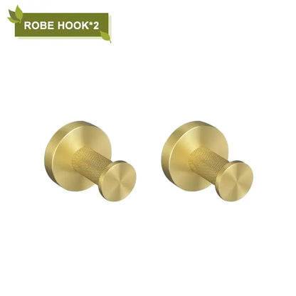 Modern brushed gold bathroom accessories set with frosted glass