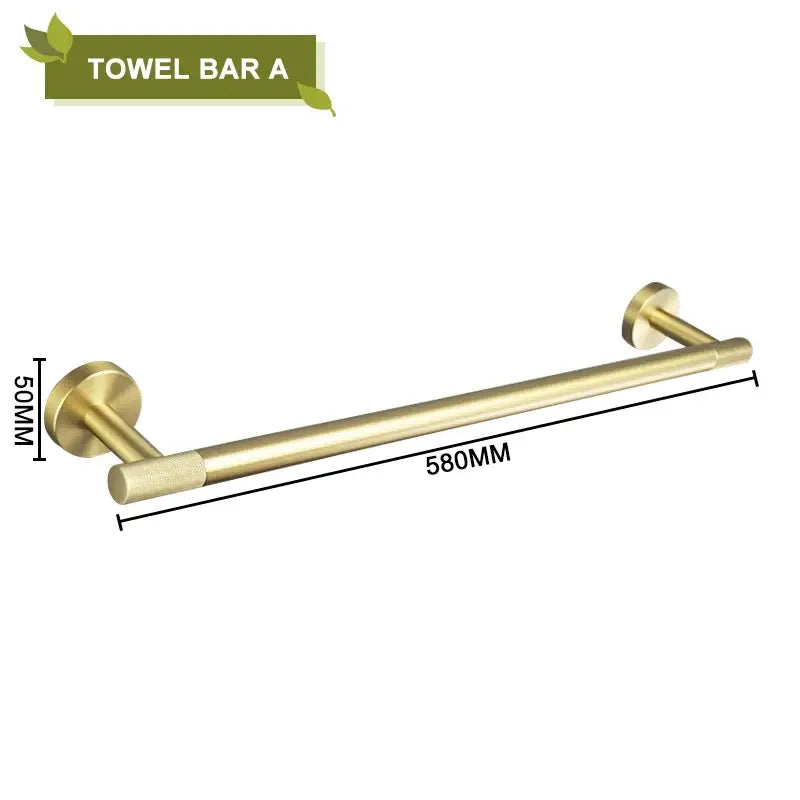 Modern brushed gold bathroom accessories set with frosted glass
