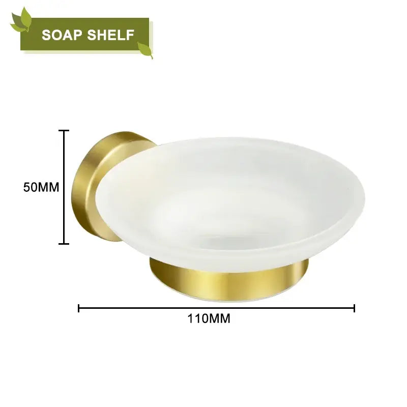 Modern brushed gold bathroom accessories set with frosted glass