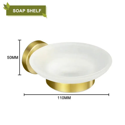 Modern brushed gold bathroom accessories set with frosted glass